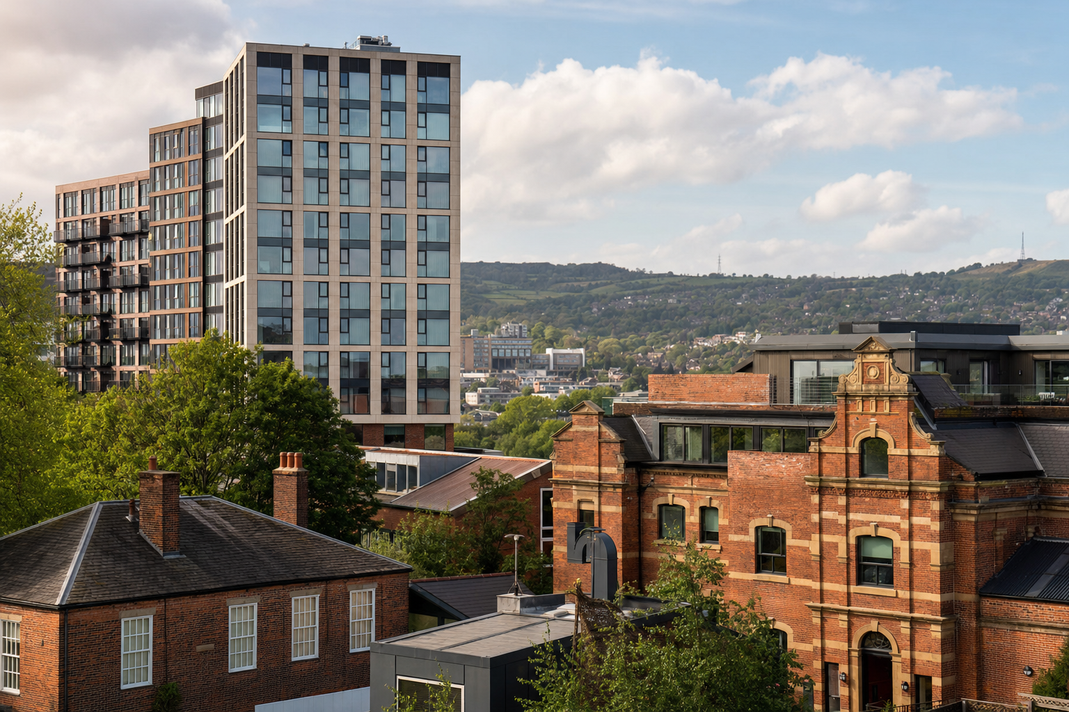 Modern Sheffield property development with brick and contemporary buildings